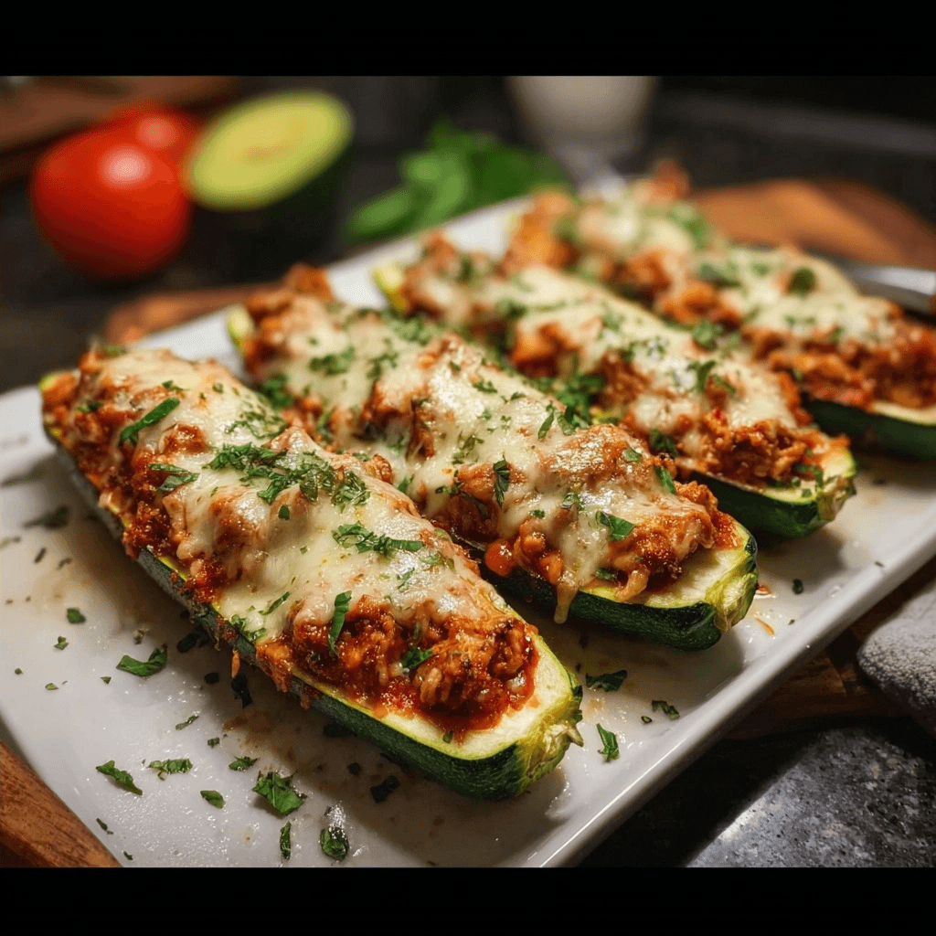 Keto Chicken Parmesan Zucchini Boats
