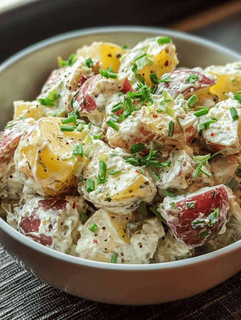 Creamy Red Potato Salad Recipe with Dill Pickles