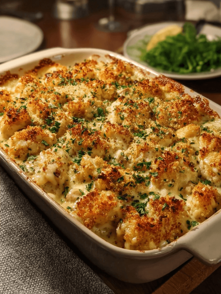 Crispy Garlic Parmesan Chicken Alfredo Bake