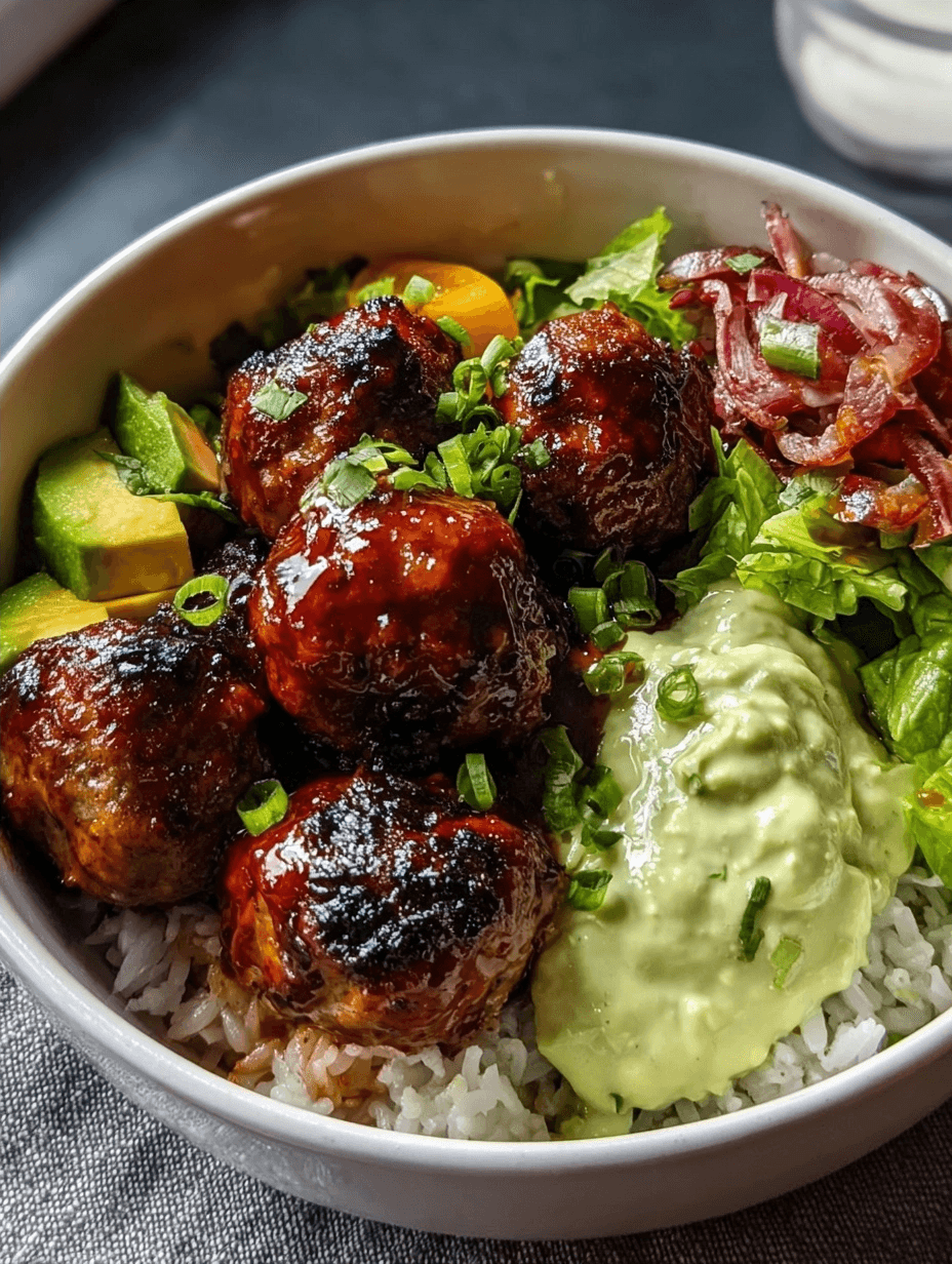Barbecue Meatball Bowls with Creamy Avocado Sauce 1 Barbecue Meatball Bowls with Creamy Avocado Sauce