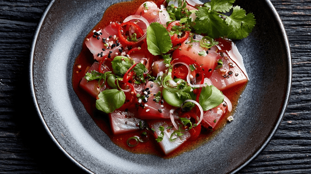 raw fish tossed in sauce​