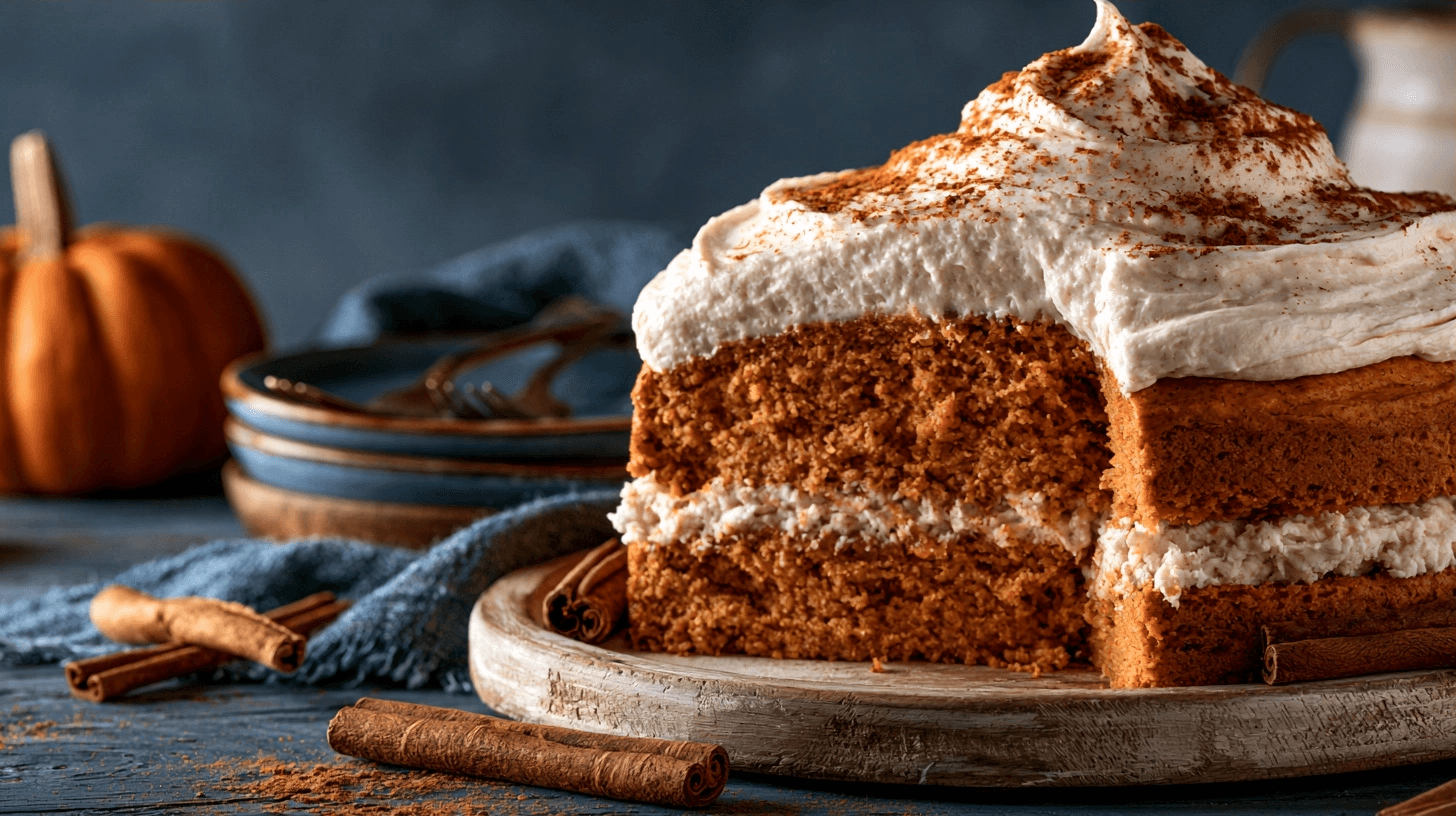 A perfectly baked pumpkin cake next to a slightly sunken or cracked pumpkin cake, illustrating common baking problems and their solutions.