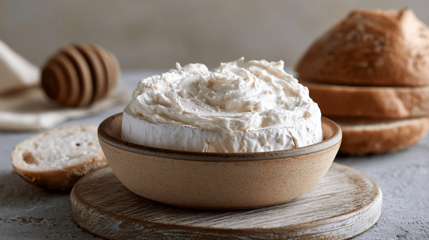 Best Dairy-Free Cream Cheese: The Ultimate Guide & Reviews 7 A tub of Daiya Cream Cheeze Style Spread on a wooden cutting board with a knife and some crackers.