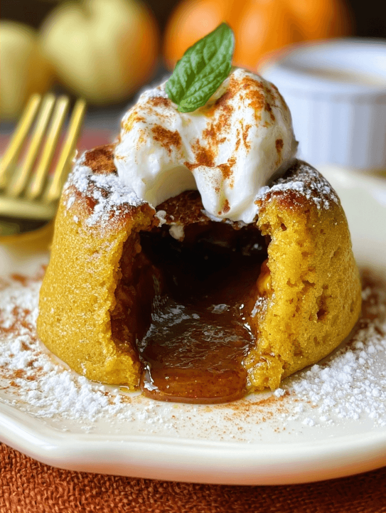 Pumpkin lava cake center for an autumn dessert