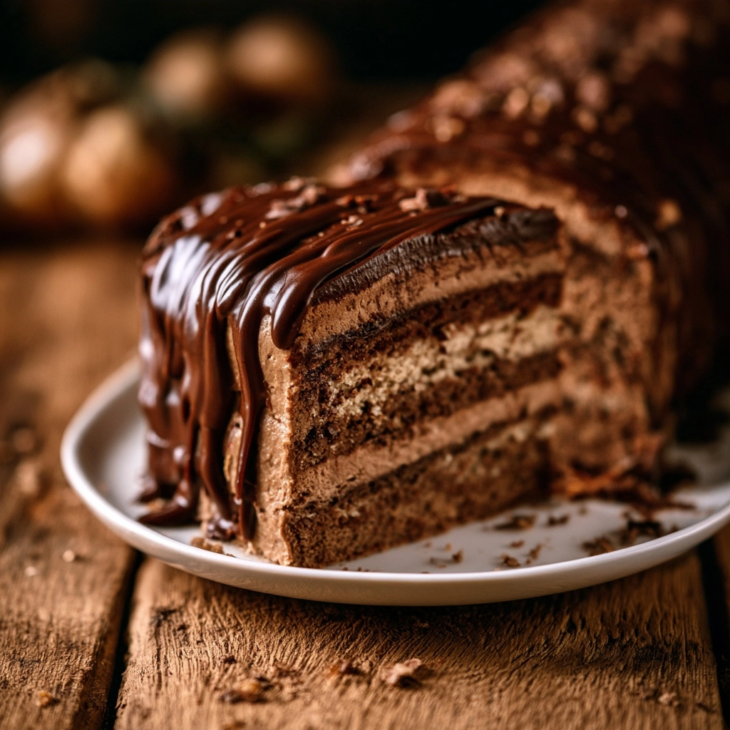 Yule Log Cake with Chocolate Ganache